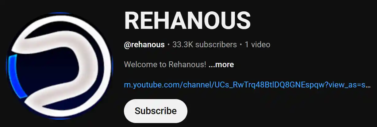 Screenshot of Rehanous YouTube channel showing about 33.3 thousand subscribers