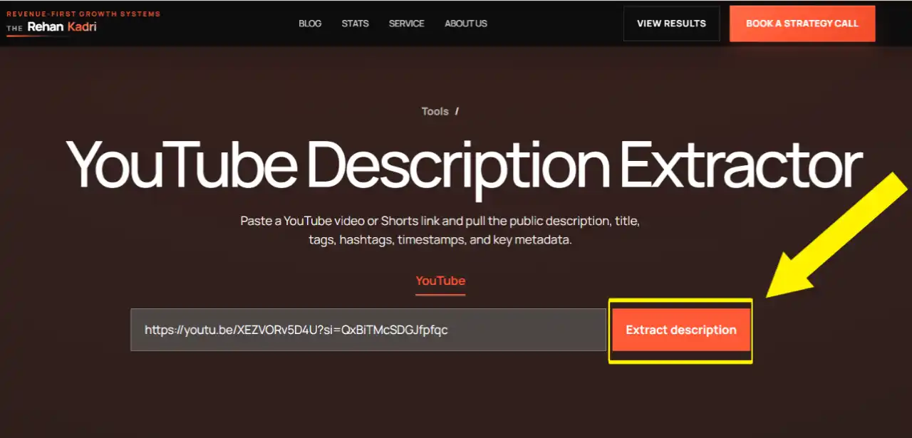 Click the Extract description button to pull the YouTube description and metadata