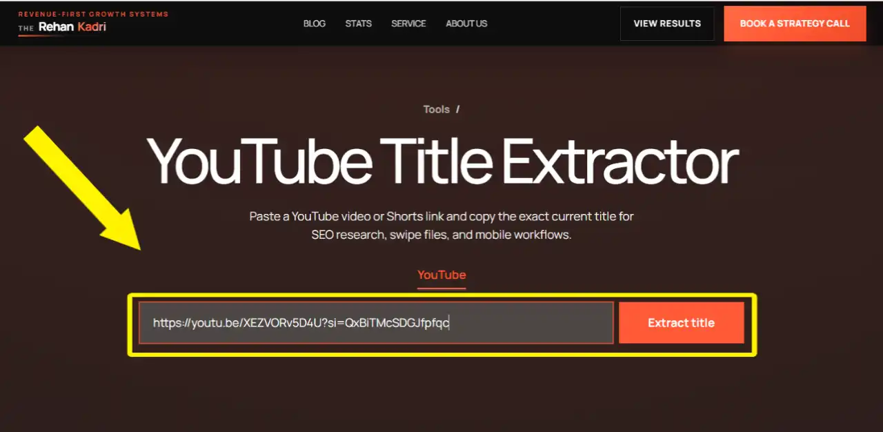 Paste the copied YouTube URL into the YouTube title extractor tool