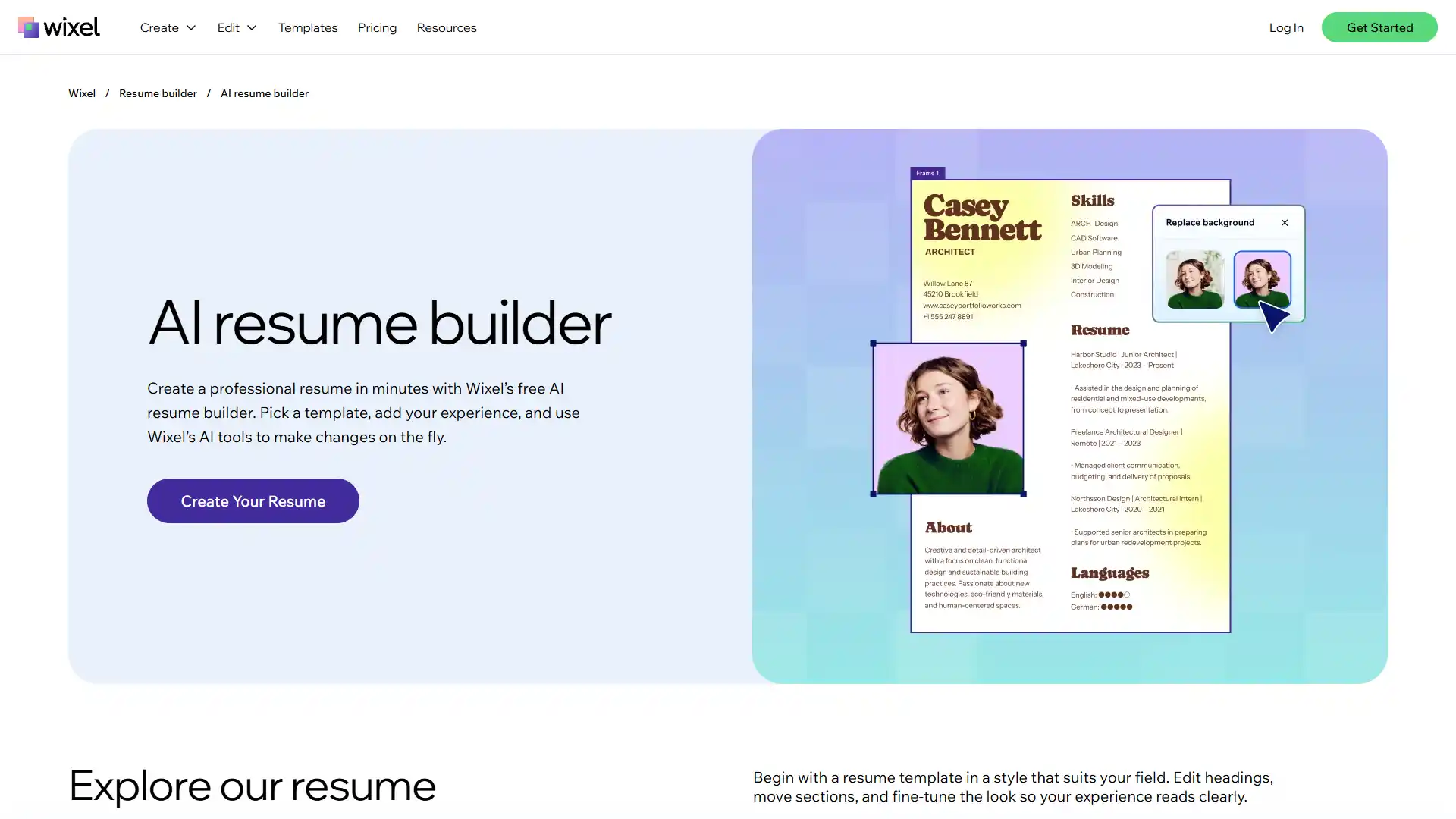 42. Wix Resume Builder screenshot